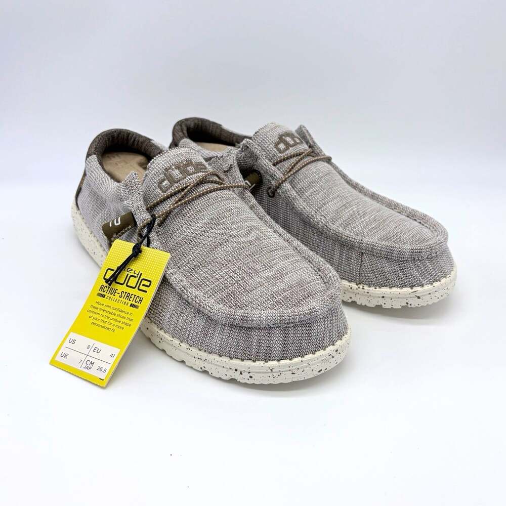 Hey Dude Wally Stretch Men's Gray Slip-On Casual Shoes Cotton Blend US 8 EU 41
